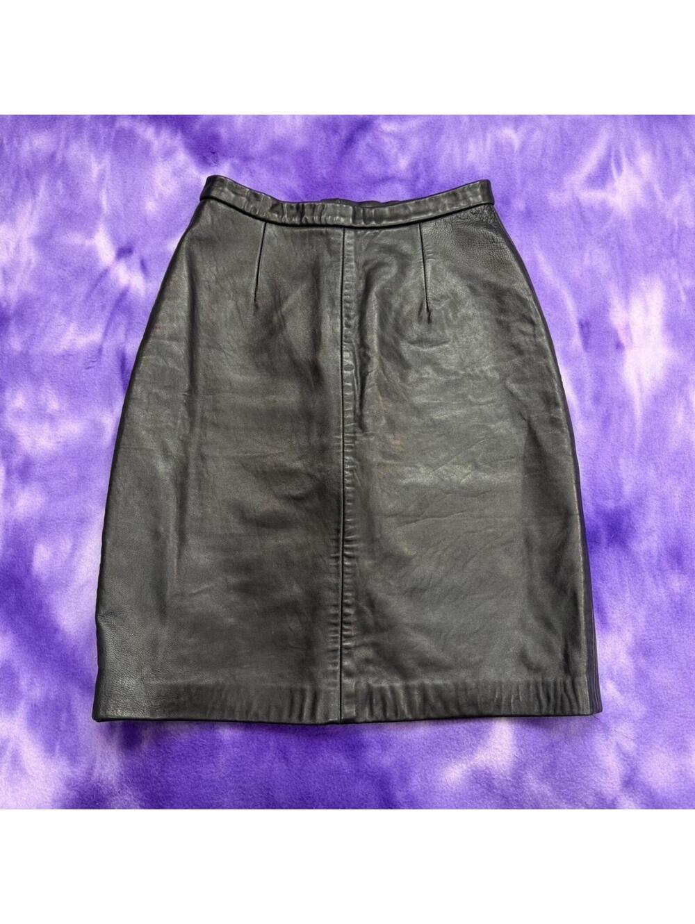 Michael Hoban black genuine leather skirt